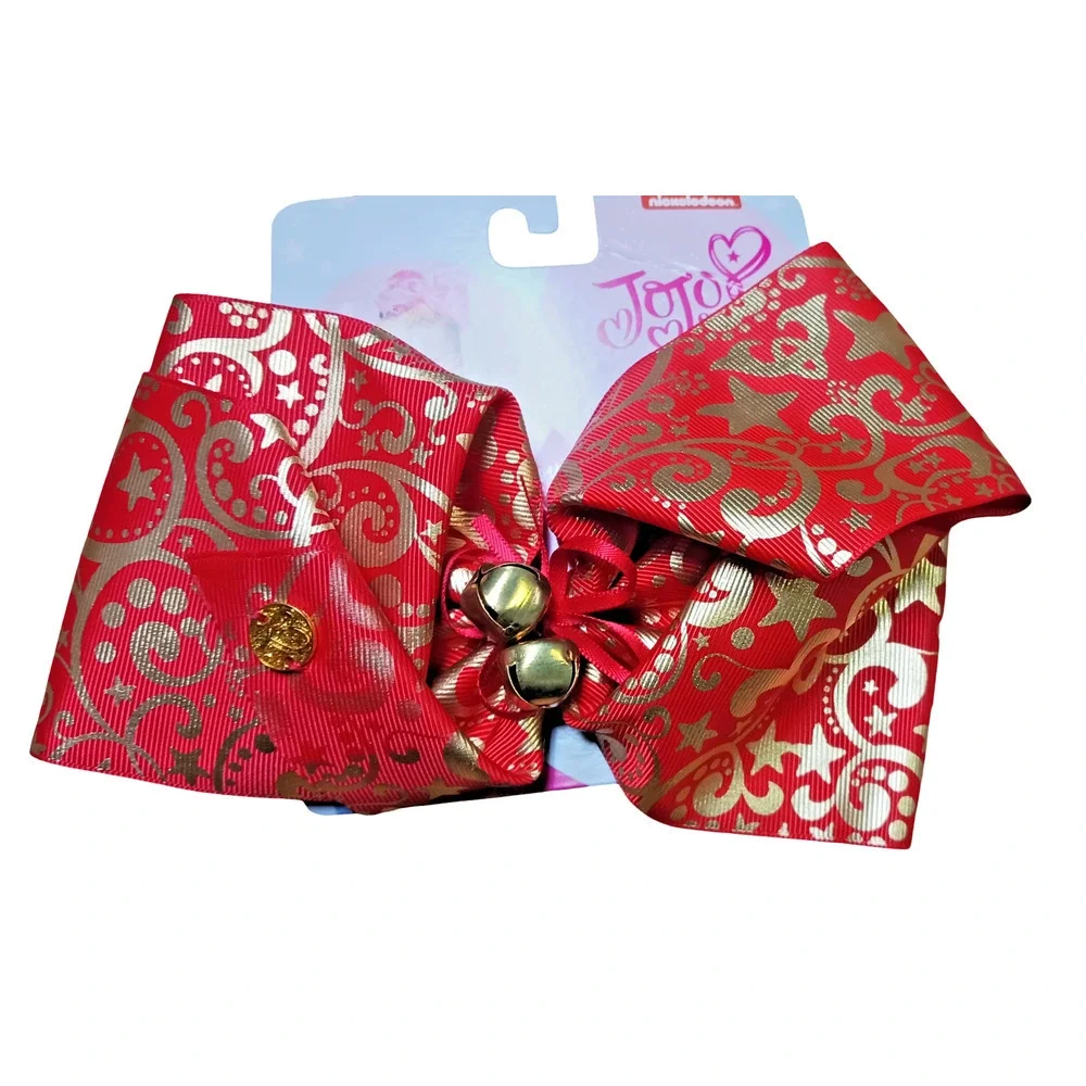 JoJo Siwa Holiday Hair Bow Red Gold Christmas Large Justice Exclusive w/Bells